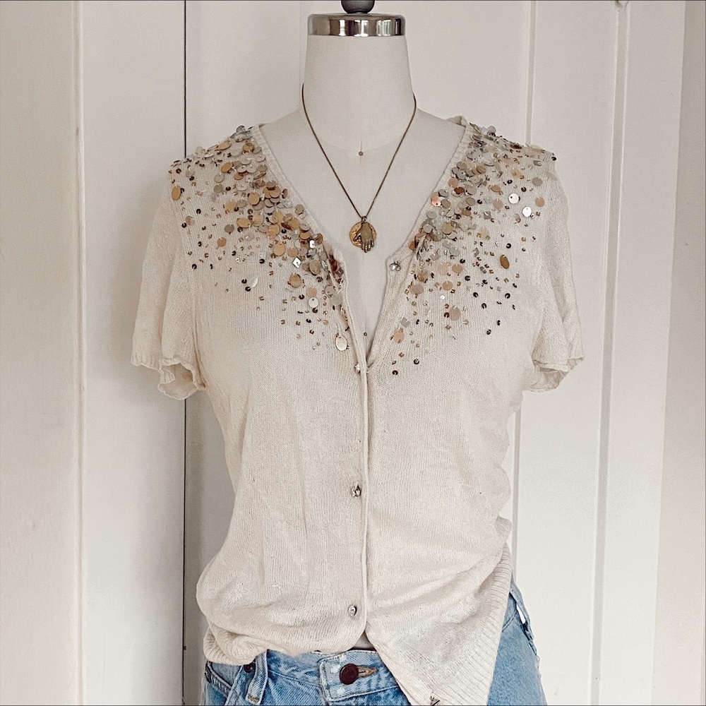 CASHMERE sequin cardigan w/ rhinestone buttons